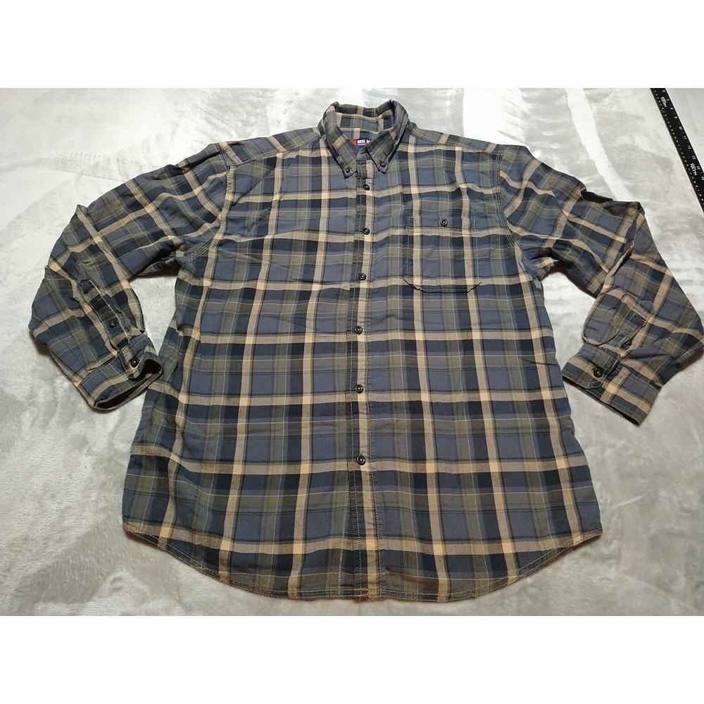 Reel‎ Legends Flannel Shirt Men L Black/Gray(Spruce) Plaid Farmer Hiking Outdoor